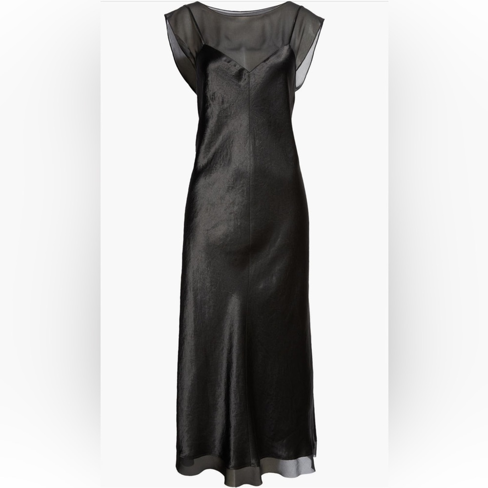 Nwt Vince Black Chiffon Layered Slip Midi Dress Size S Minimalist Cocktail